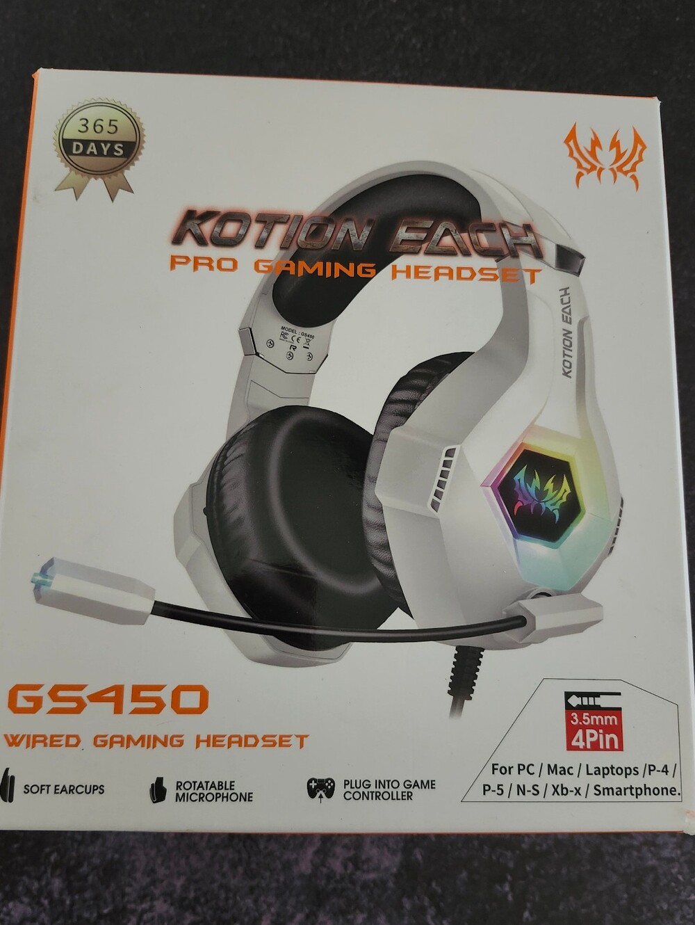 New Pro Gaming Headset Wired GS450 White Finish